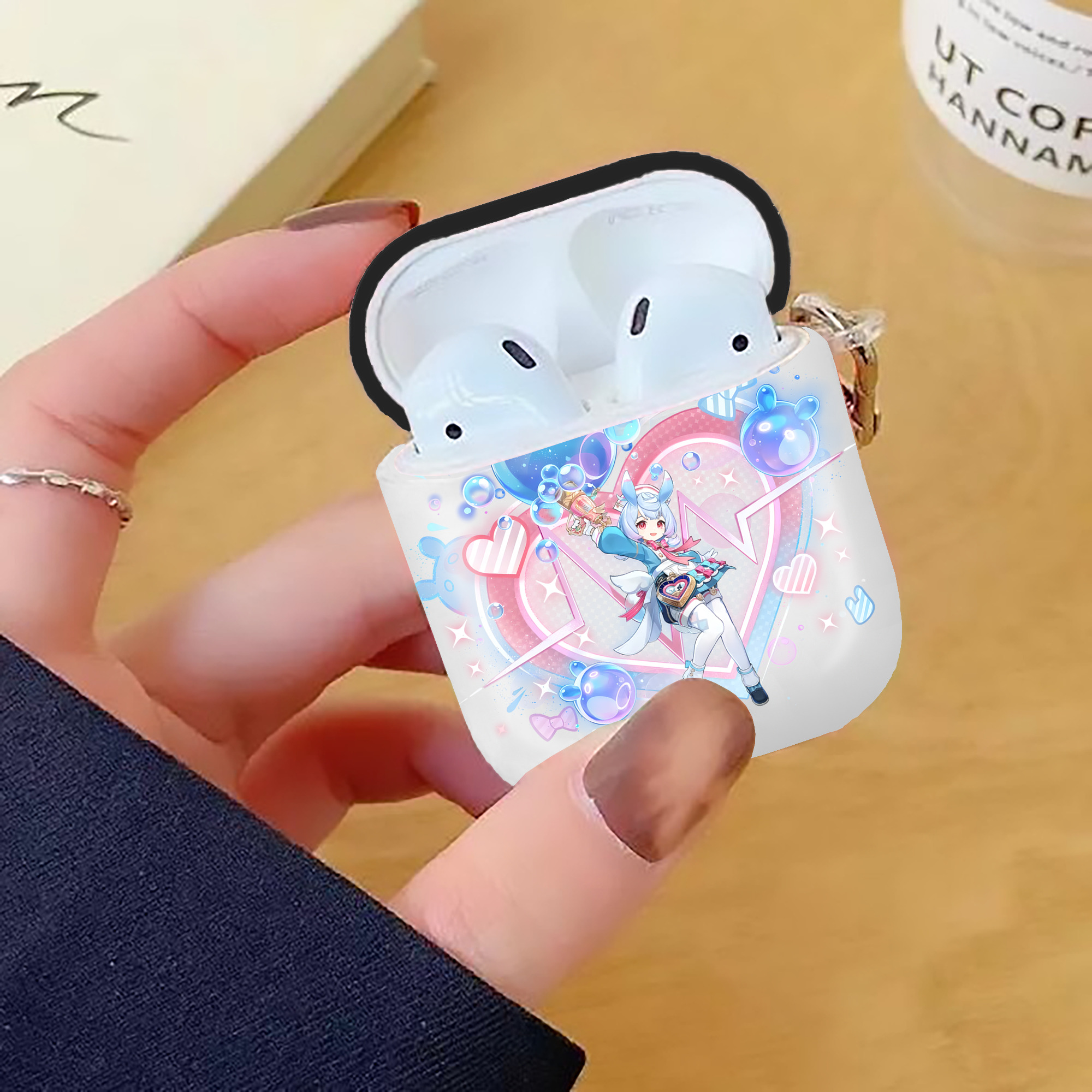げんし神 シゲウィン genshin Shigewin AirPods 第2世代保護ケース ハードシェル ブラック 耐衝撃・防指紋・カラビナ付き