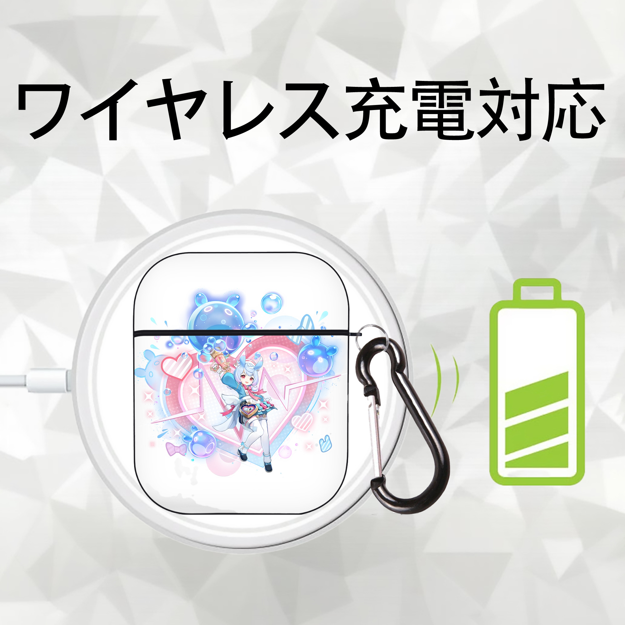 げんし神 シゲウィン genshin Shigewin AirPods 第2世代保護ケース ハードシェル ブラック 耐衝撃・防指紋・カラビナ付き