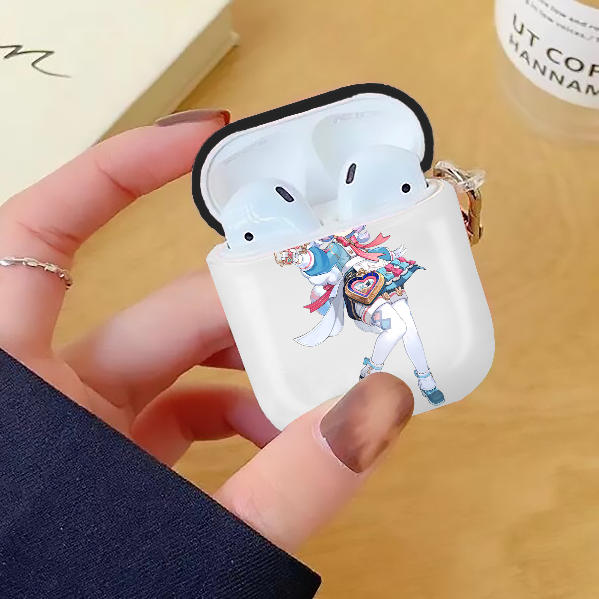 げんし神 シゲウィン genshin Shigewin AirPods 第2世代保護ケース ハードシェル ブラック 耐衝撃・防指紋・カラビナ付き
