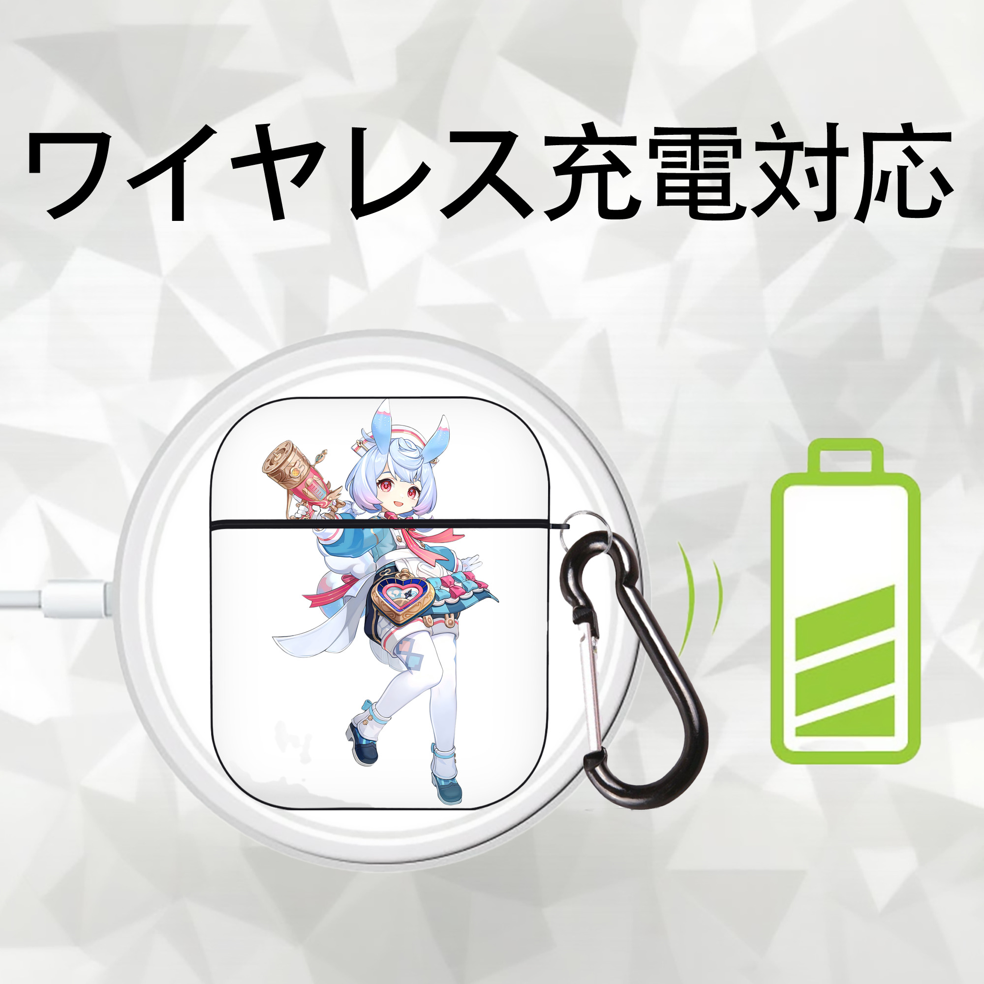 げんし神 シゲウィン genshin Shigewin AirPods 第2世代保護ケース ハードシェル ブラック 耐衝撃・防指紋・カラビナ付き
